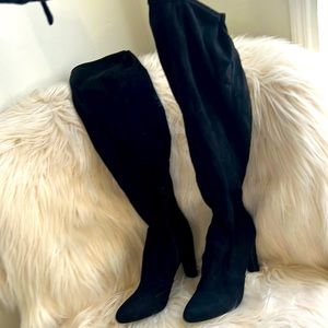 Over the knee black faux suede boots, size 8.